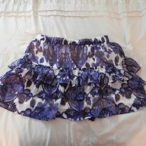 Express Purple White Floral Print Tiered Skirt C2